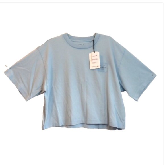 Coach Women's Cropped T-Shirt XL Dusty Blue Organic Cotton Garment Dye NWT - Picture 9 of 12